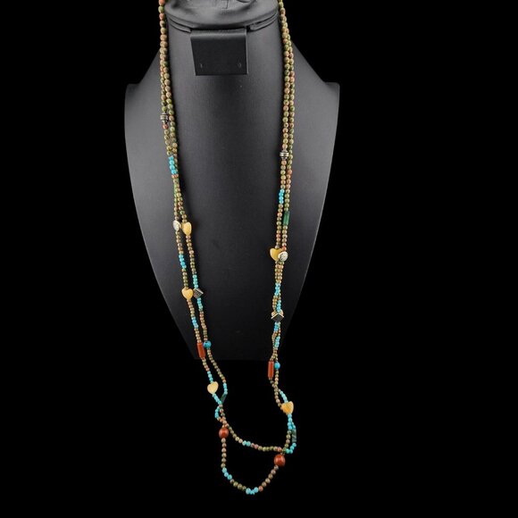 Multi-Strand Beaded Necklace With Heart Accents Easter Spring Boho - Picture 3 of 9